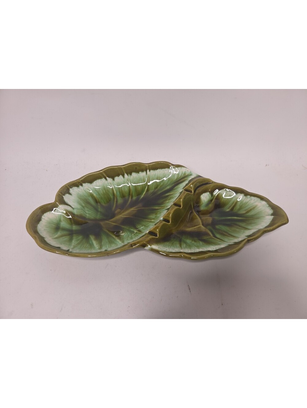 VTG Santa Anita Ware R-26 Leaf Ashtray Divided Dish MCM California Pottery Green